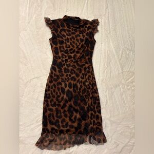Leopard Print Ruffle Sleeve Dress sze 8